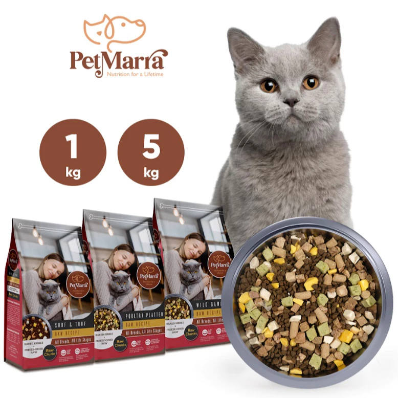PetMarra Raw Chunks Cat Dry Food All Life Stages (1kg, Surf & Turf)