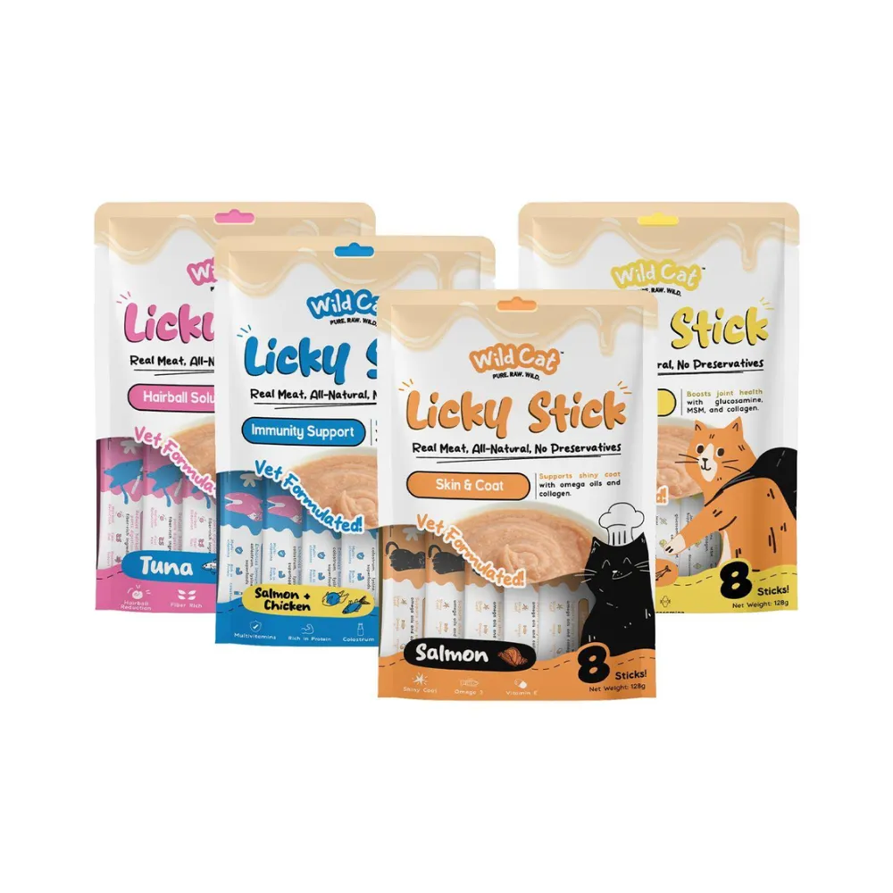 Wild Cat Premium Licky Stick Cat Treats 8 x 16g (Tuna - Hairball Solution)