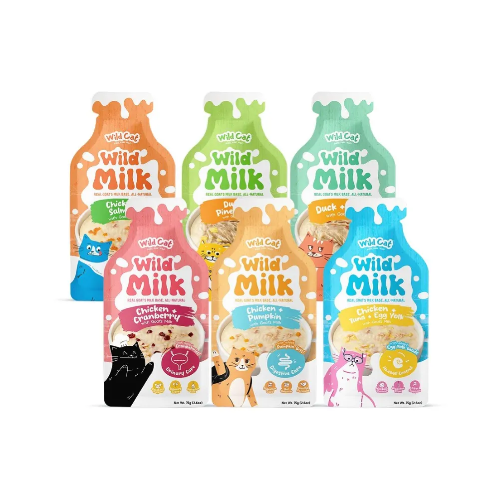 Wild Cat Wild Milk Goat's Milk Wet Cat Food (Pouch) 75g (Chicken Tuna Egg Yolk - Hairball Control)